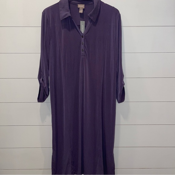 Chico’s Midi Purple Shirt Dress Womens Size 3 
(XL 16/18) NWT - Picture 1 of 7